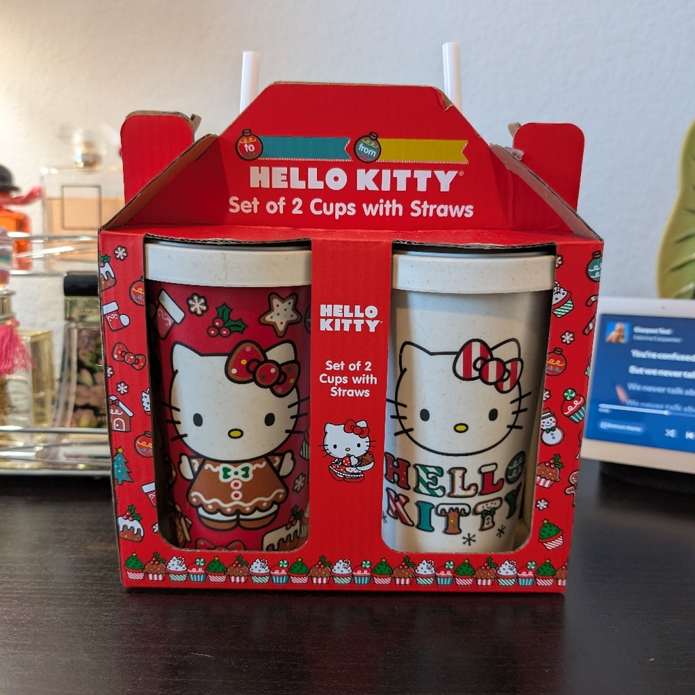 Hello kitty set of 2 cups with straw